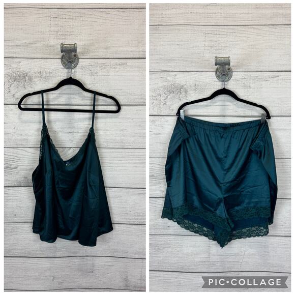Old Navy Plus Size Teal Lace Trim Satin Matching Pajama Set Size 4X - Picture 1 of 13